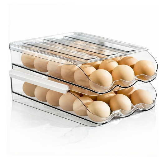 36-Count 2-Tier Rolling Egg Holder, Clear Plastic Stackable Egg Container with Lid