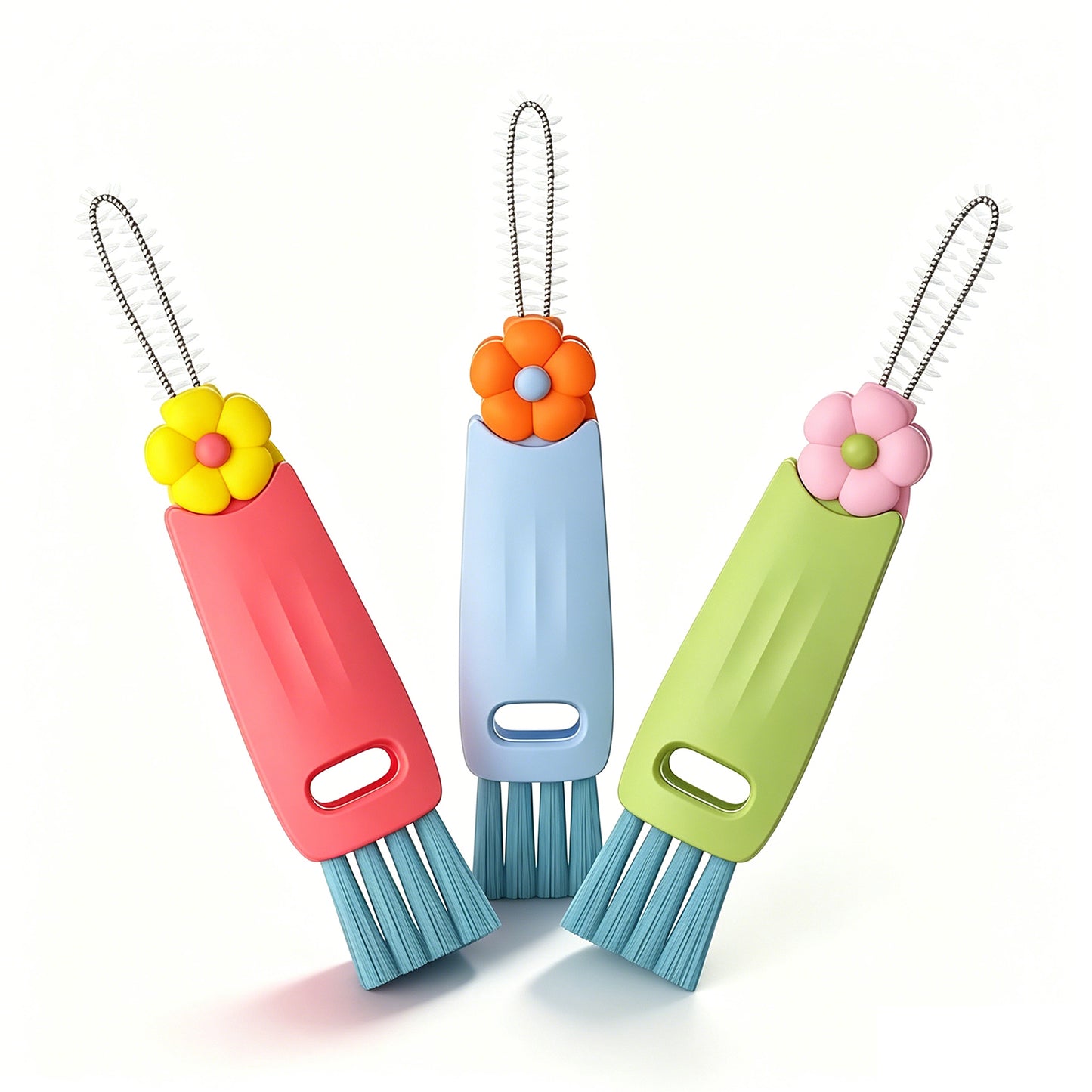 3-in-1 Cup Lid Cleaning Brush – Multicolor, Multifunctional Bottle Brush for Travel Lids & Baby Nipples, 3 Pack