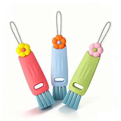 3-in-1 Cup Lid Cleaning Brush – Multicolor, Multifunctional Bottle Brush for Travel Lids & Baby Nipples, 3 Pack