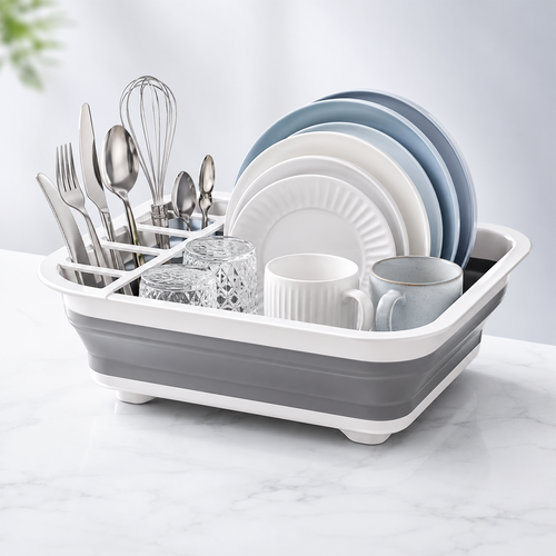 Collapsible Dish Drying Rack, Multifunctional Dish Rack with Removable Compartments, Foldable Small Dish Drainer for Kitchen Counter, RV & Camping Accessories, Escurridor de Platos para Fregadero