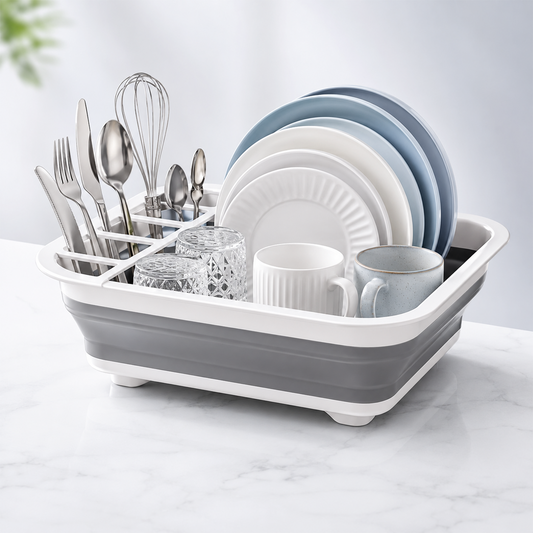 Collapsible Dish Drying Rack, Multifunctional Dish Rack with Removable Compartments, Foldable Small Dish Drainer for Kitchen Counter, RV & Camping Accessories, Escurridor de Platos para Fregadero
