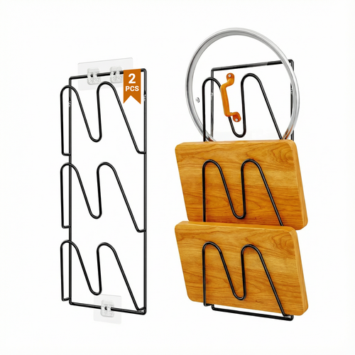 2 Pack Pot Lid Organizer for Cabinet Door Wall, 3-Tier Stainless Steel Wall-mounted Pot Lid Rack Holder inside Cabinet Door