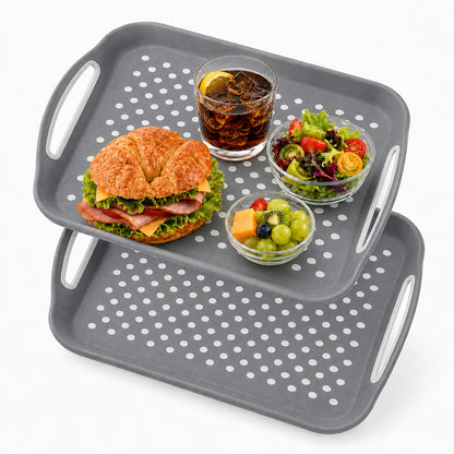 Non Slip Serving Tray with Handles, Rubber Gripped Lap Food Trays for Eating, Dishwasher Safe, Ideal for Breakfast, Snack, Fruit, Dessert, Beverage & Dinner (2 pack Grey)
