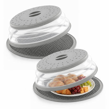 Collapsible Microwave Food Cover, Microwave Splatter Guard with Steam Vent, Dishwasher Safe Kitchen Plate Cover, 2 Pack Grey