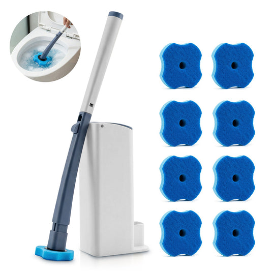 Disposable Toilet Brush with 8 Refills,Toilet Wand Brush Cleaning Kit,Wall Mounted Toilet Bowl Cleaner Set with Holder for Bathroom Deep Cleaning & Hygiene Local Stock- Blue & White