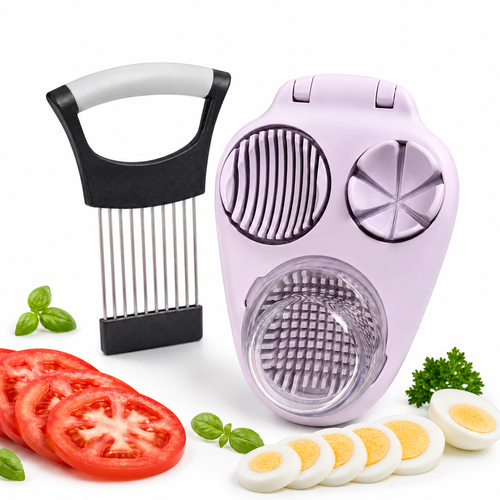 Egg Slicer and Stainless Steel Onion Holder,3 Slice Modes Egg Cutter, Onion Holder for Slicing,Egg Slicer and Onion Holder for Onions,Tomatoes,Avocados,Eggs and Other Vegetables,KItchen Utensils