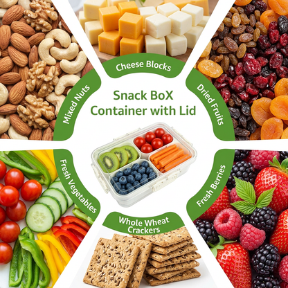 4 Compartment Snack Containers, Divided Serving Tray with Lid, Portable Snack Box Container for Candy, Fruit and Snacks, Snack Tray with Lid for Party, Picnic and Travel