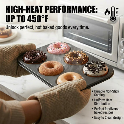 Donut Pan for Baking, Nonstick 6-Cavity Donut Mold Set for Oven, Carbon Steel Doughnut Baking Pans for Home Bakers & Kitchen Use (2 Pack)
