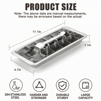 18-Cube Stainless Steel Ice Tray with Easy-Lift Handle - Heavy-Duty 304 Metal Freezer Mold for Cocktails, Baby Food & Kitchen Prep, Bar-Quality Ice at Home