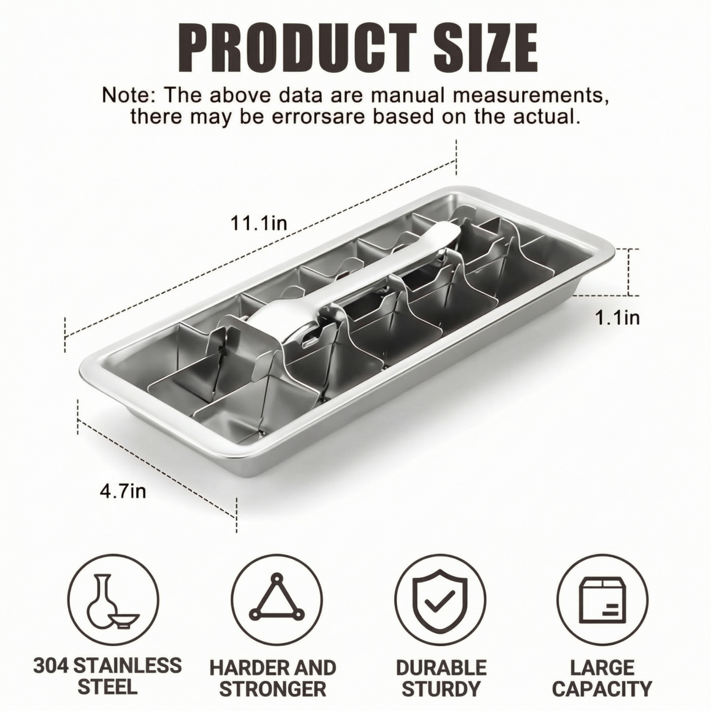 3 Pack Durable Metal Ice Mold with 18 Grids, 304 Stainless Steel Freezing Tray with Convenient Lift Handle for Cocktails, Meal Prep and Portions