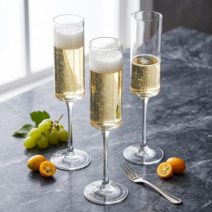 Set of 6 Crystal Champagne Flutes,Hand Blown Crystal Champagne Flutes with Long Stem,6.5 oz Elegant Champagne Flutes Wine Glass Stemware, Gift for Mother's Day,Wedding & Party