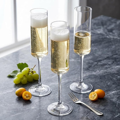 Set of 6 Crystal Champagne Flutes,Hand Blown Crystal Champagne Flutes with Long Stem,6.5 oz Elegant Champagne Flutes Wine Glass Stemware, Gift for Mother's Day,Wedding & Party