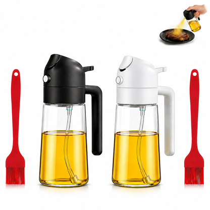 2 Pack Oil Sprayer for Cooking, Refillable Glass Olive Oil & Vinegar Mister with Brush, Portable Kitchen Gadget for Air Fryer, BBQ & Salad, 470ml, Black & White