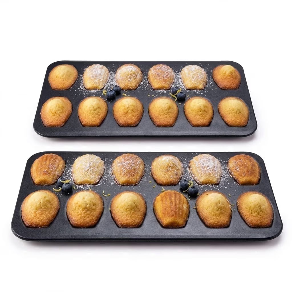 2 Packs Nonstick Madeleine Pan Set, 15.75 x 9.76 inch Madeline Pans for Baking, 12-Well Carbon Steel Shell Shape Madeleines Pan, Heavy-Duty Madeleine Pan for Tea Cakes, Cookies & Desserts