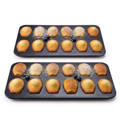 2 Packs Nonstick Madeleine Pan Set, 15.75 x 9.76 inch Madeline Pans for Baking, 12-Well Carbon Steel Shell Shape Madeleines Pan, Heavy-Duty Madeleine Pan for Tea Cakes, Cookies & Desserts