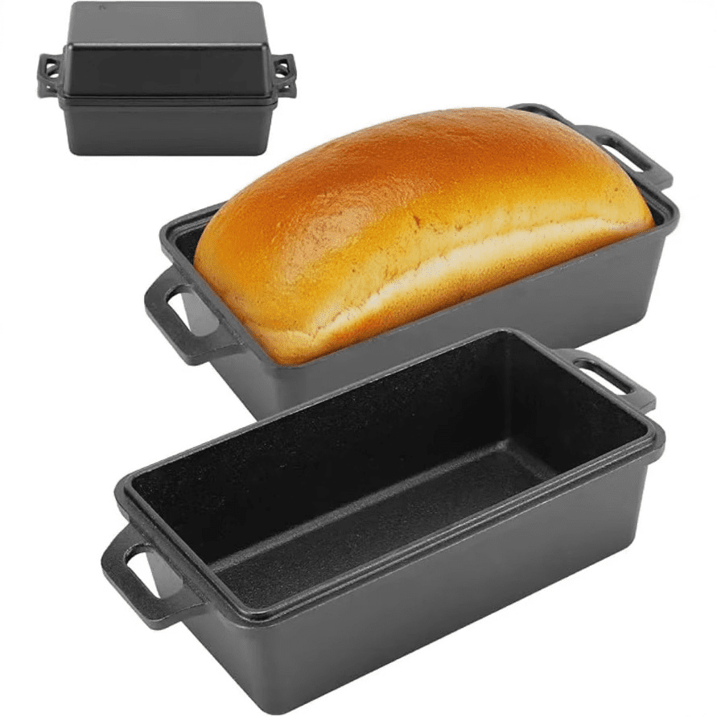 2Pcs Bread Loaf Pan for Homemade Bread, 9x5 inch Cast Iron Loaf Pan with Lid, Dutch Oven for Bread Baking, Sourdough Bread Baking Supplies, Even Heat Bakeware Set
