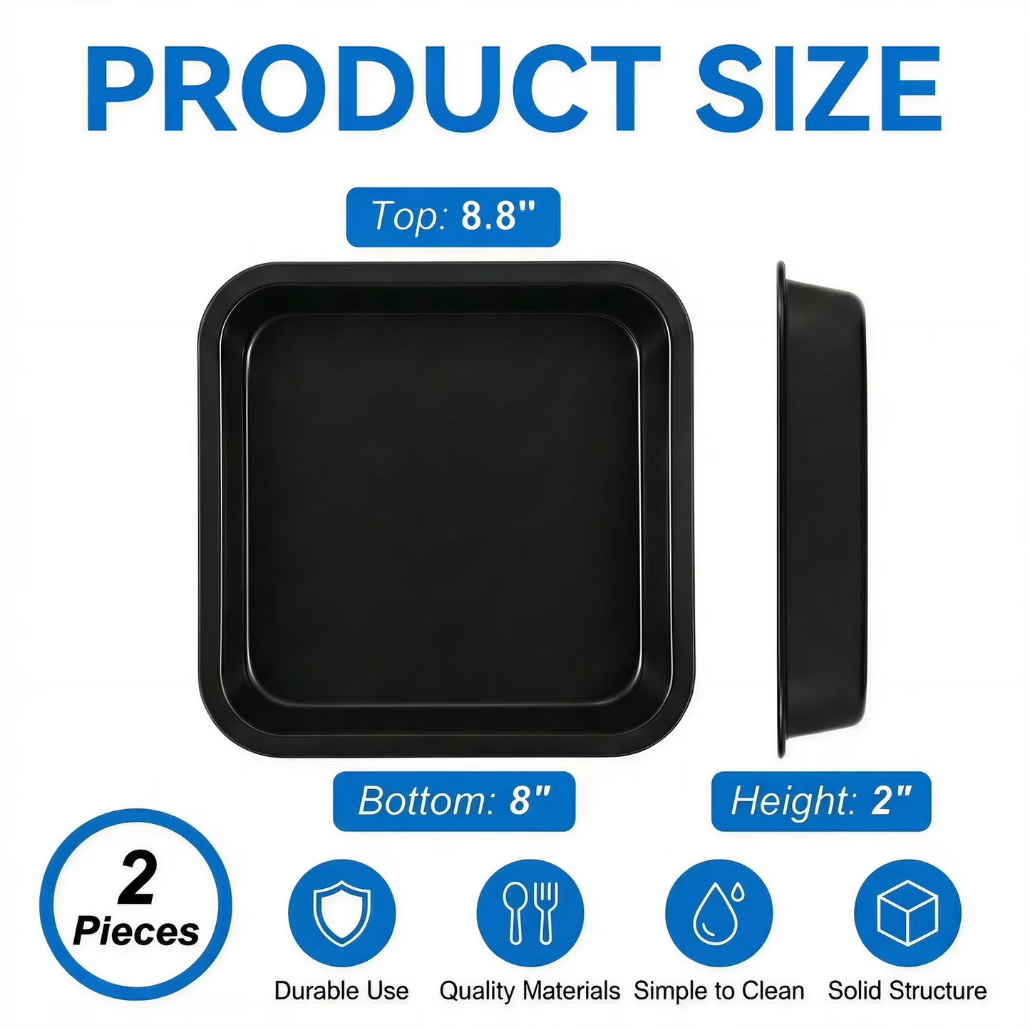 8 Inch Square Non-Stick Bake Pan, Rustproof Construction for Cakes & Lasagna, Dishwasher Safe & Easy Clean