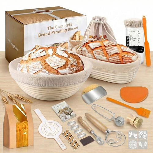 Sourdough Starter Kit, Sourdough Bread Baking Supplies with Banneton Bread Proofing Basket, Dough Whisk, Bread Lame and Silicone Bread Sling, Sourdough Tools Baking Kit, 28 PCS