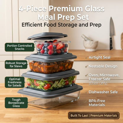 Glass Baking Dishes with Lids, Rectangular Glass Bakeware Set for Baking Cooking Meal Prep Storage, Oven and Freezer Safe Food Containers, 8 Piece