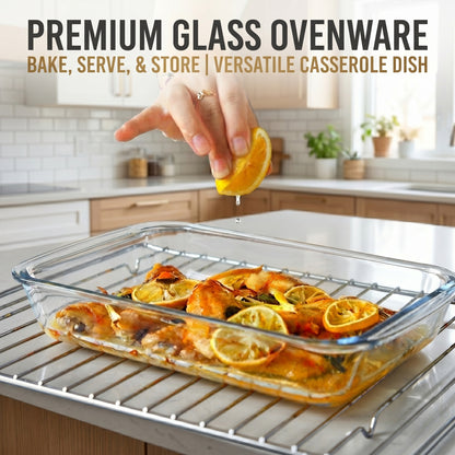 Glass Baking Dishes with Lids, Rectangular Glass Bakeware Set for Baking Cooking Meal Prep Storage, Oven and Freezer Safe Food Containers, 8 Piece