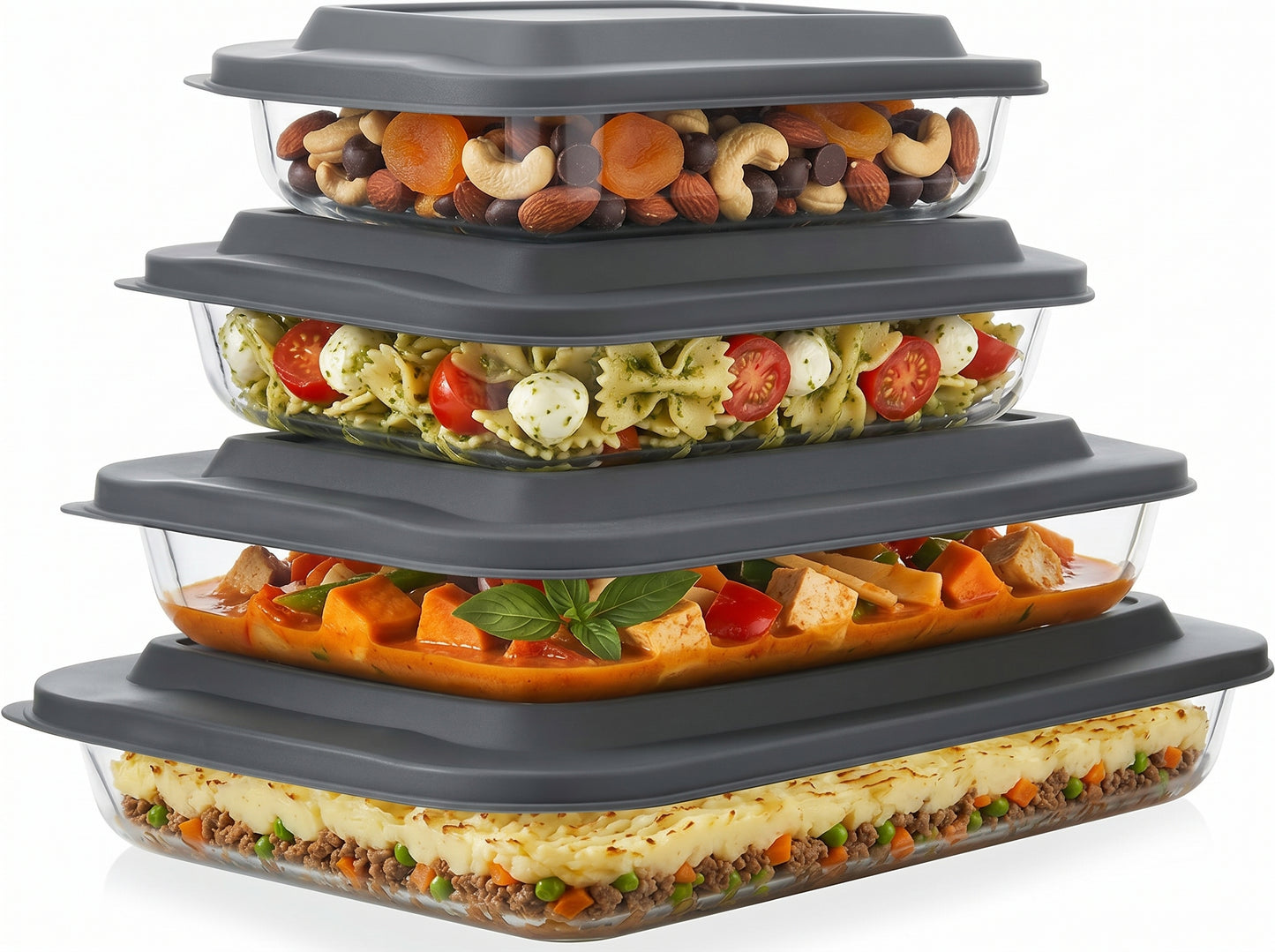 Glass Baking Dishes with Lids, Rectangular Glass Bakeware Set for Baking Cooking Meal Prep Storage, Oven and Freezer Safe Food Containers, 8 Piece