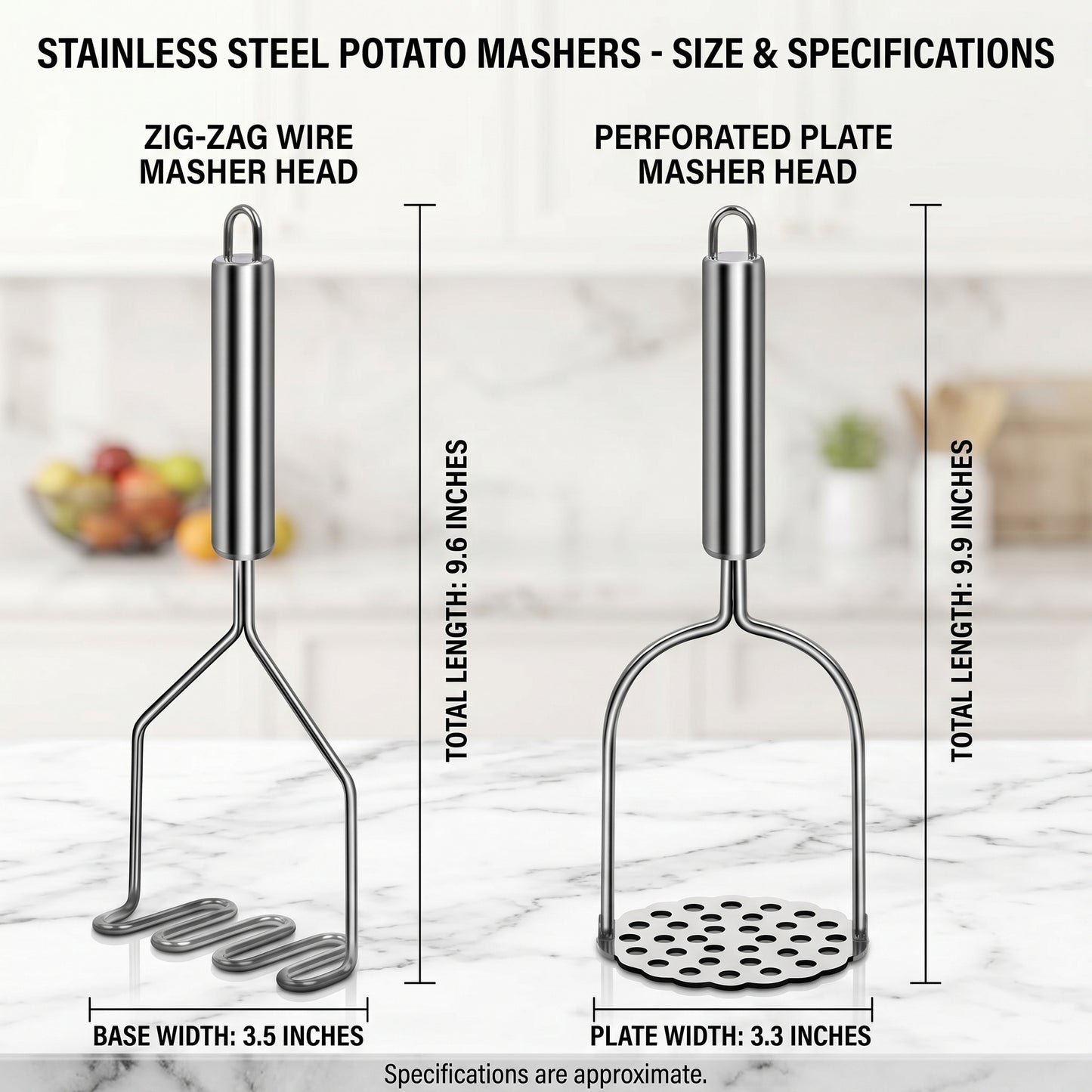 Potato Masher Stainless Steel, Mashed Potato Masher for Kitchen Use, Food Masher and Ricer for Potatoes Vegetables, Heavy Duty Potato Ricer Tool, 2 Pack