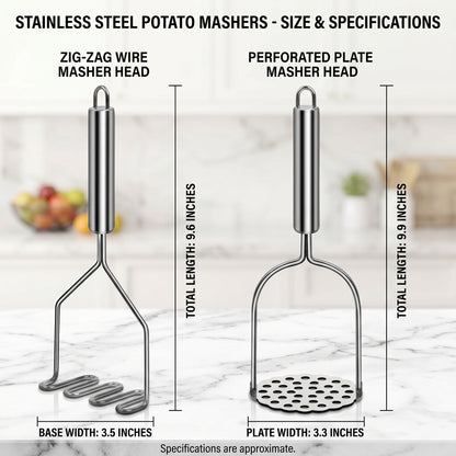 Potato Masher Stainless Steel, Mashed Potato Masher for Kitchen Use, Food Masher and Ricer for Potatoes Vegetables, Heavy Duty Potato Ricer Tool, 2 Pack