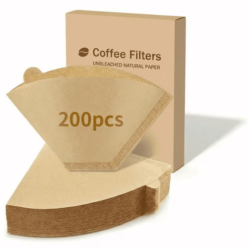 200 Pcs #4 Cone Coffee Filters 8-12 Cup, Unbleached Natural Paper Filters, Compatible with Ninja, Moccamaster, Pour Over & Drip Coffee Makers