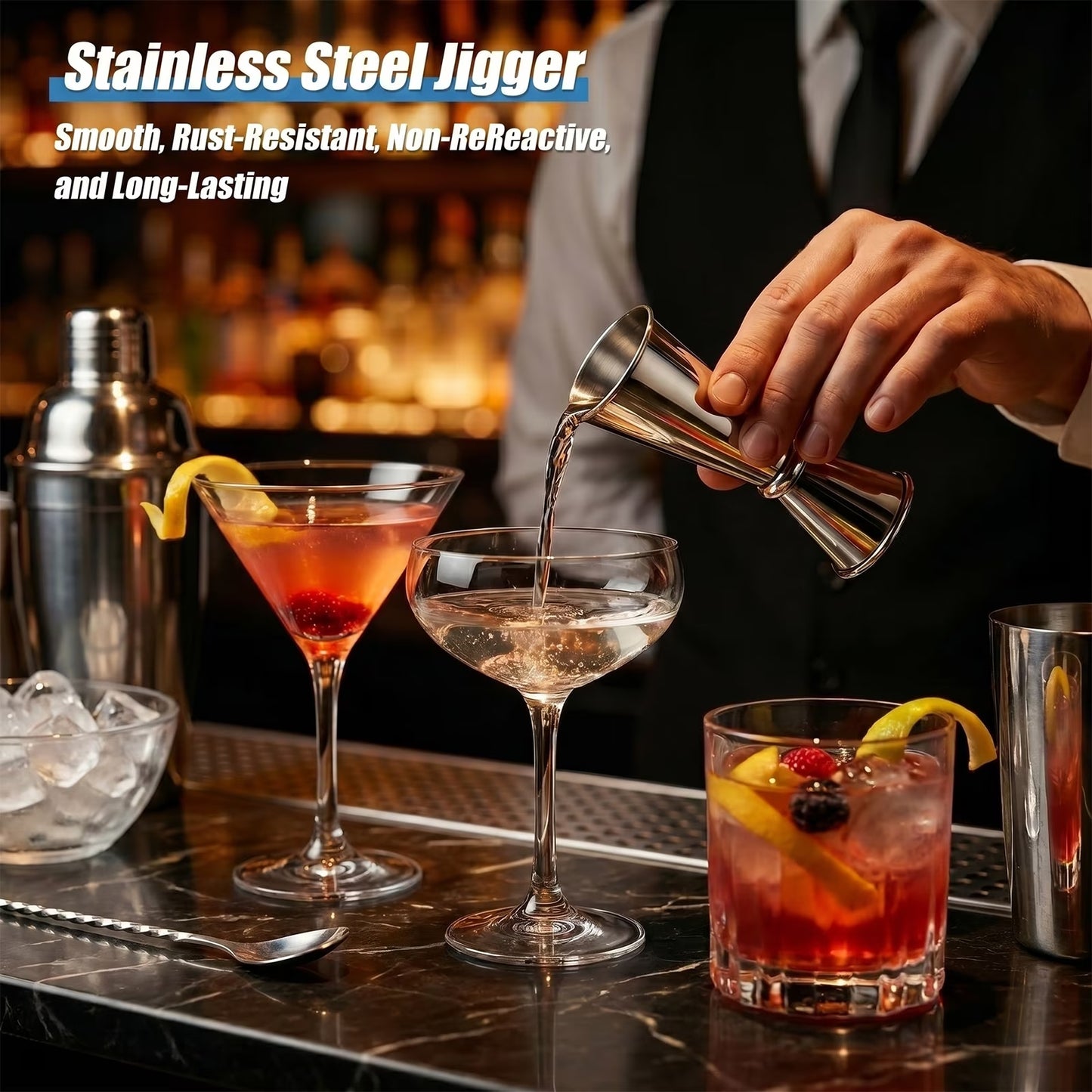 Double Japanese Jigger 1oz/2oz – Stainless Steel Bartending Shot Measure for Professional & Home Bar