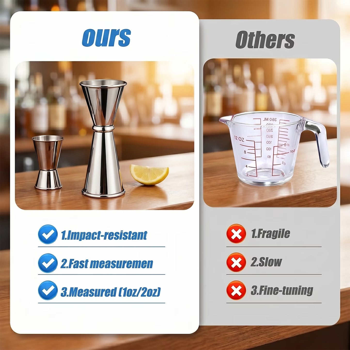 Double Japanese Jigger 1oz/2oz – Stainless Steel Bartending Shot Measure for Professional & Home Bar