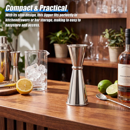 Double Japanese Jigger 1oz/2oz – Stainless Steel Bartending Shot Measure for Professional & Home Bar