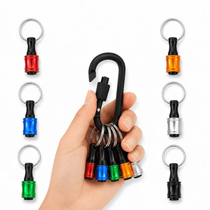 6-Pack Alloy Drill Bit Holder Keychain – 1/4" Hex Shank Impact Bit Holder with Carabiner, for Home & Workshop