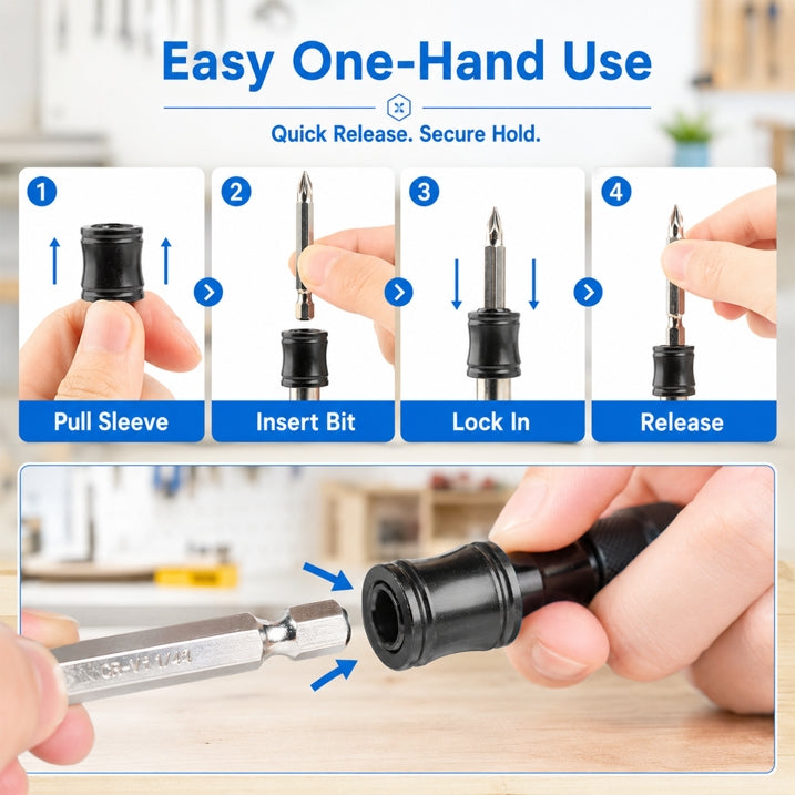 6-Pack Alloy Drill Bit Holder Keychain – 1/4" Hex Shank Impact Bit Holder with Carabiner, for Home & Workshop