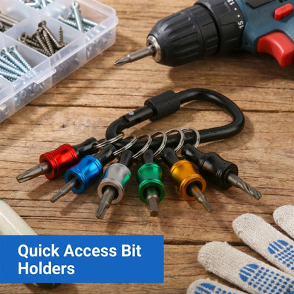 6-Pack Alloy Drill Bit Holder Keychain – 1/4" Hex Shank Impact Bit Holder with Carabiner, for Home & Workshop