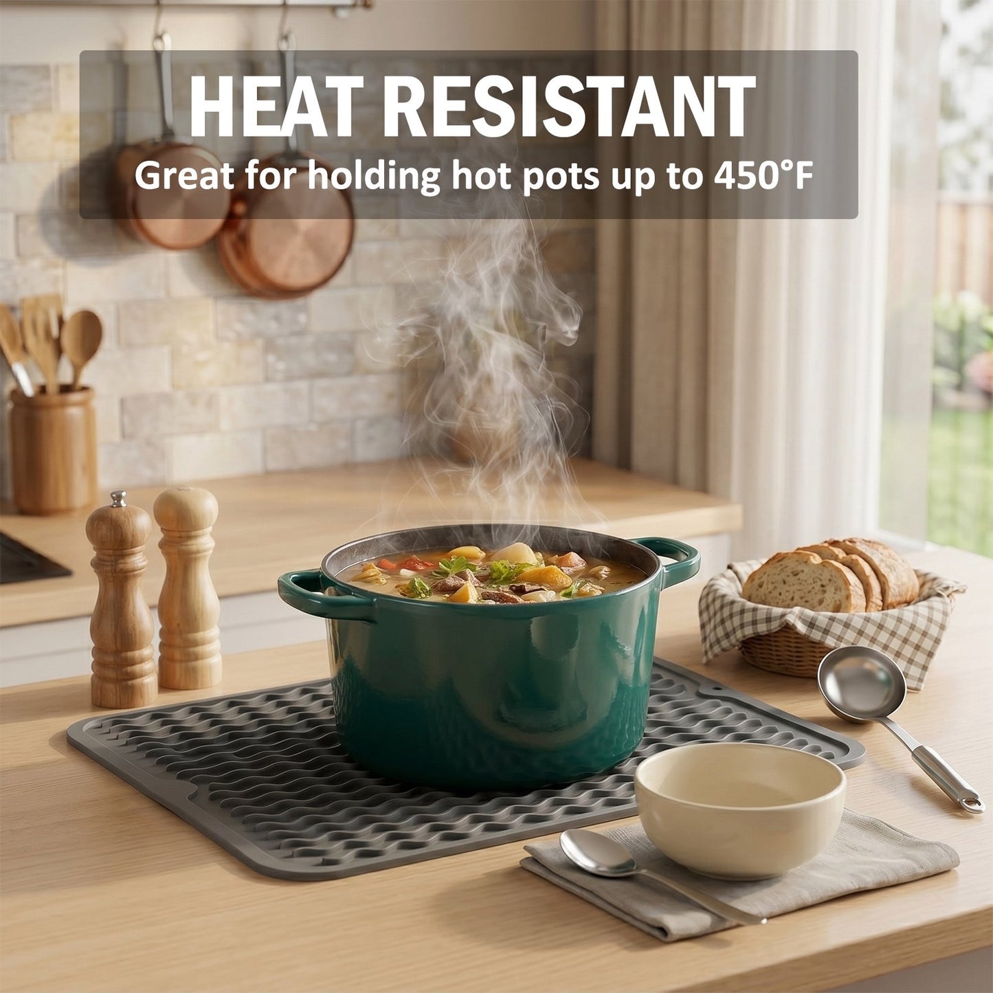 Silicone Dish Drying Mat – 15"x12" Non-Slip & Heat-Resistant Mat for Kitchen Sink or Countertop