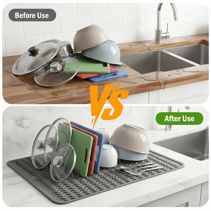 Silicone Dish Drying Mat – 15"x12" Non-Slip & Heat-Resistant Mat for Kitchen Sink or Countertop