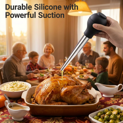 Stainless Steel Turkey Baster, Baster Syringe with Injector Bulb and Brush for Roasting Turkey and Chicken, Meat Injector Tool for Cooking, 1 Set
