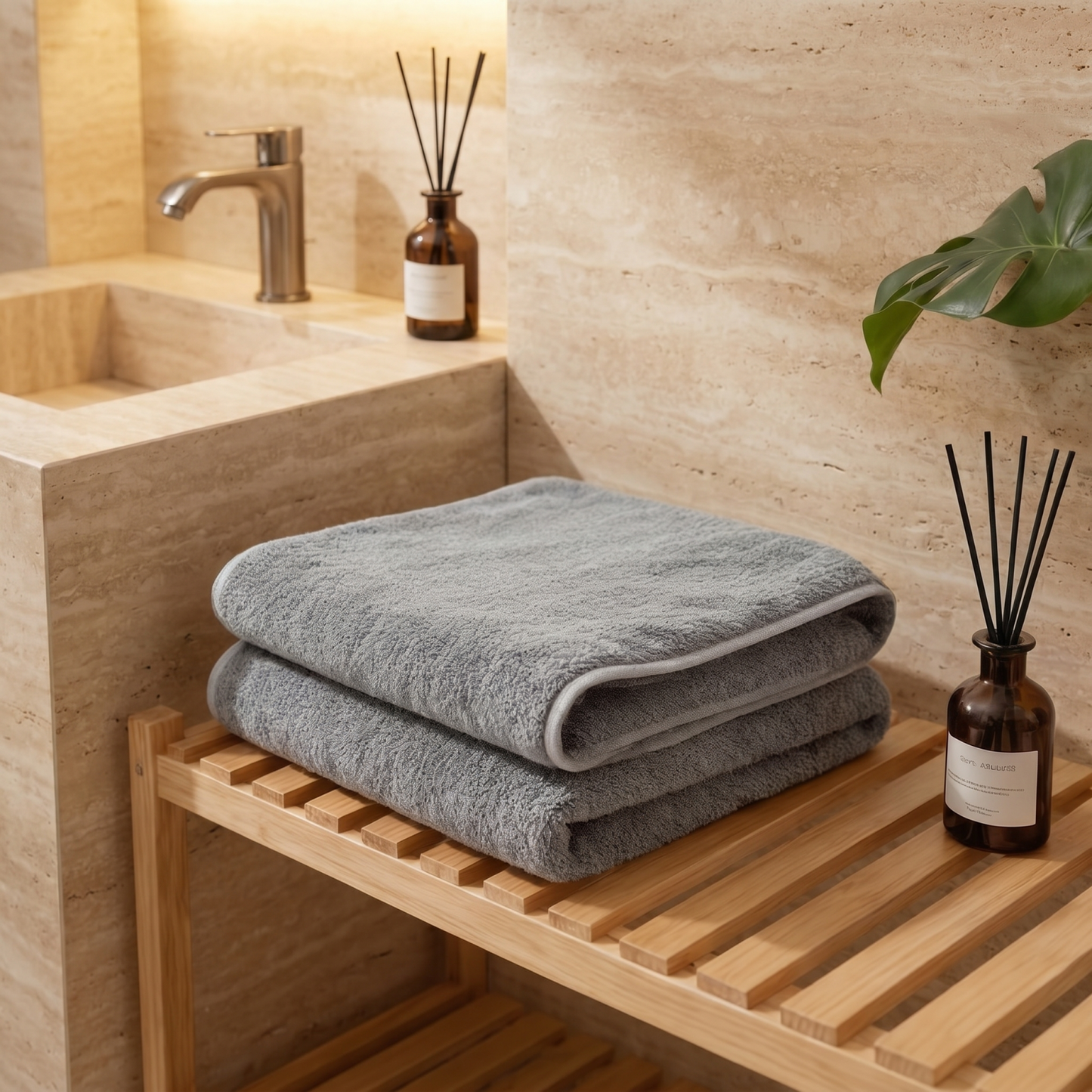 2-Pack Gray Cotton Bath Towels — 27×54 Inch Large Towel Set for Bathroom, Gym & Travel, Soft Terry Weave