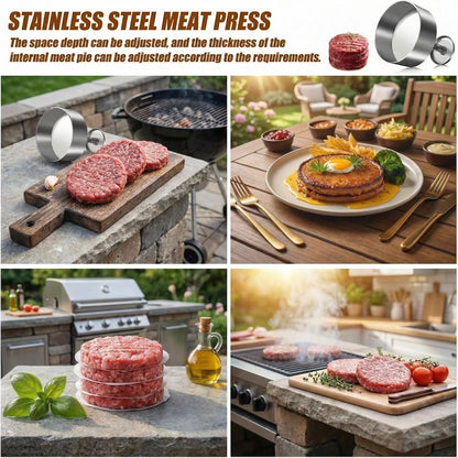 3.9 inch Round Burger Maker Press, Hamburger Press, Adjustable Stainless Steel Burger Patty Press for Kitchen BBQ & Sandwich, Hamburger Patty Press