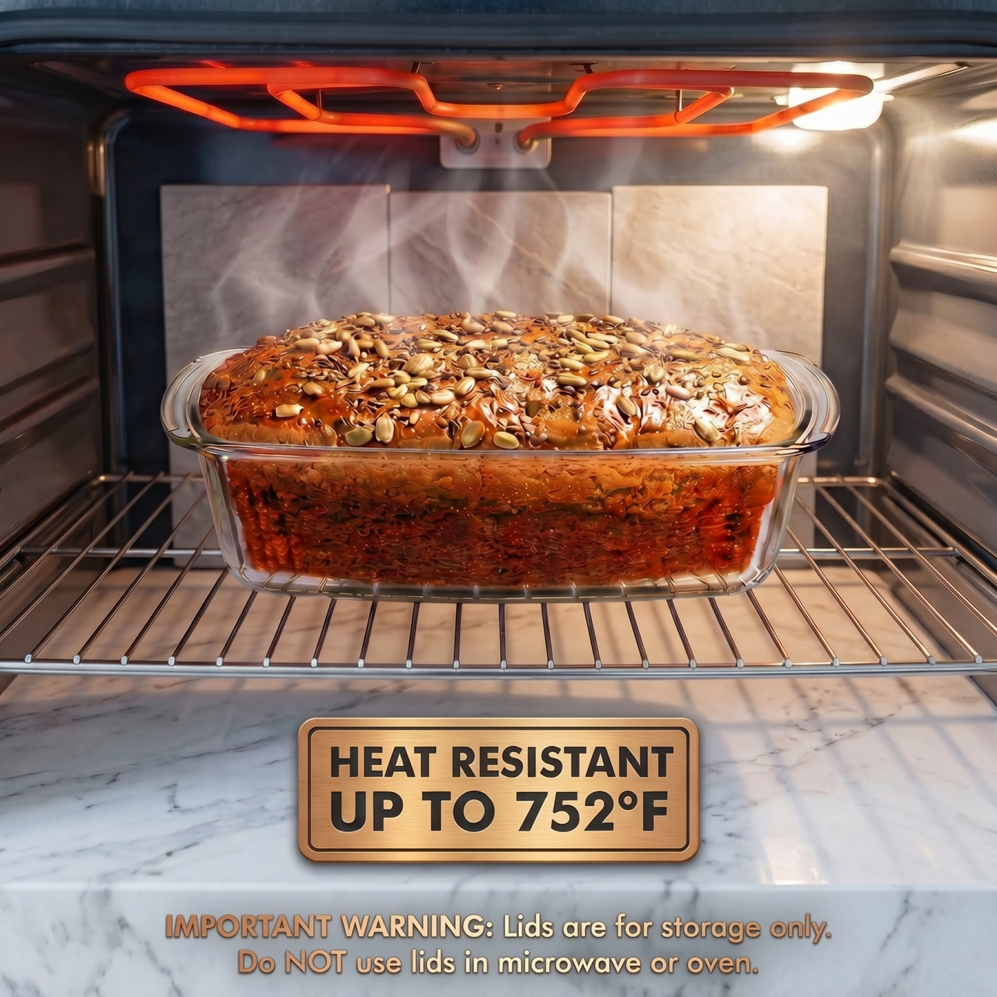 2-Pack Glass Loaf Pans with Lids – 1.9QT Deep, Wide Handles, Oven-to-Fridge, Clear