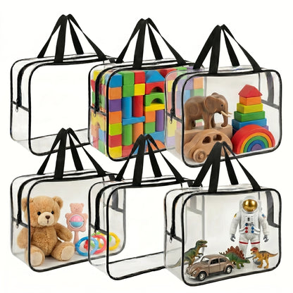 Clear Organizer Bags with Zipper, Clear Storage Bags with Zipper for Toys, Reusable Clear Zipper Pouches and Plastic Storage Bags for Building Blocks Puzzles Toy Storage, 6 Pack