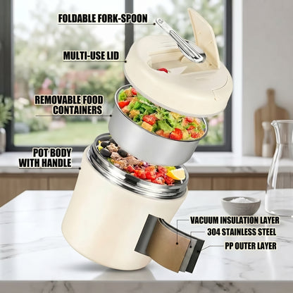 40 OZ Stainless Steel Vacuum Insulated Food Jar, Leakproof Wide Mouth Hot Food Container, 304 Stainless Steel Soup Container with Portable Handle - Send Goods from Local Warehouse