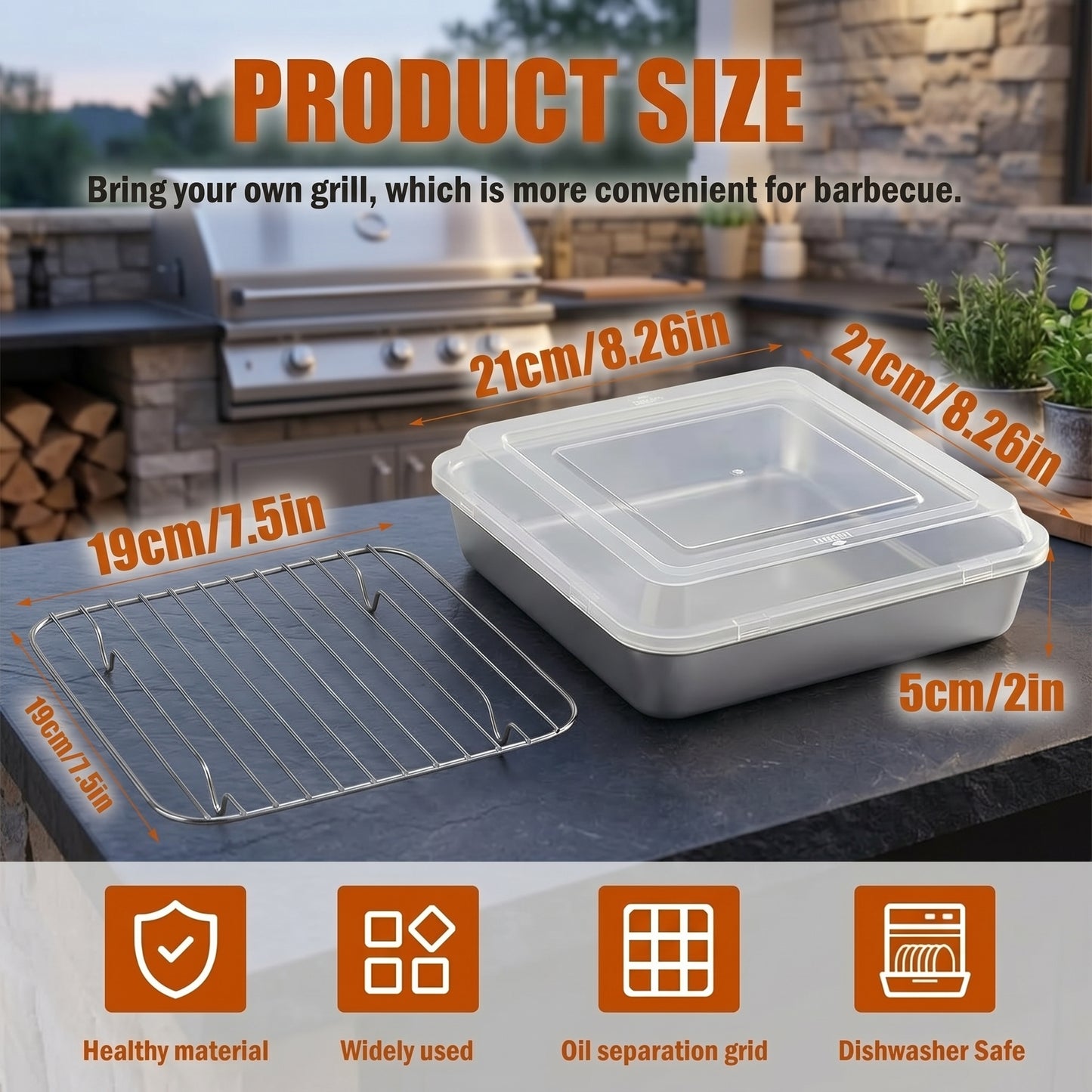 Stainless Steel 8 x 8 Baking Pan with Lid and Rack, Square Cake Pan for Brownies, Casseroles and Cakes, 8 Inch Square Baking Pan, Square Baking Dish for Toaster Oven