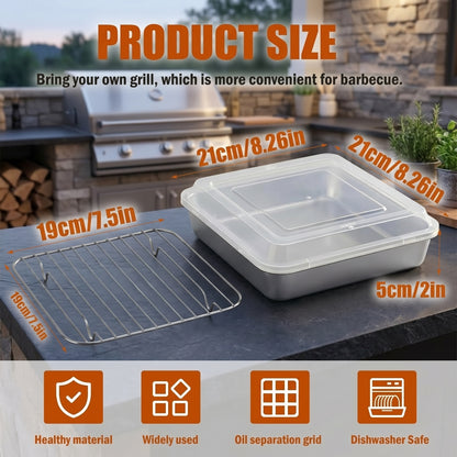 Stainless Steel 8 x 8 Baking Pan with Lid and Rack, Square Cake Pan for Brownies, Casseroles and Cakes, 8 Inch Square Baking Pan, Square Baking Dish for Toaster Oven