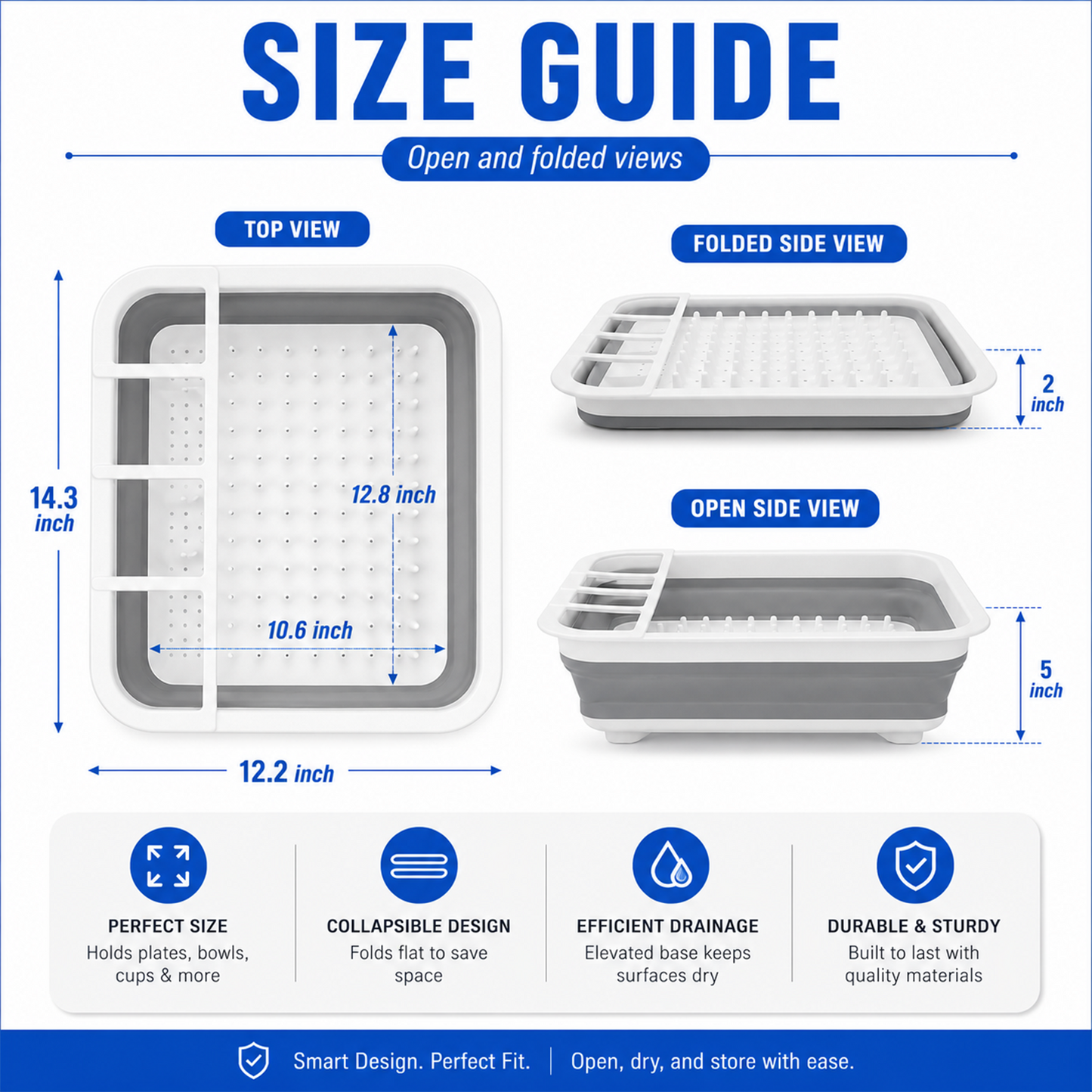 Collapsible Dish Drying Rack, Multifunctional Dish Rack with Removable Compartments, Foldable Small Dish Drainer for Kitchen Counter, RV & Camping Accessories, Escurridor de Platos para Fregadero