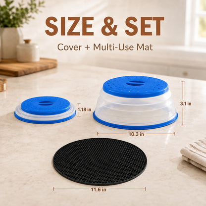 Collapsible Microwave Food Cover, Microwave Splatter Guard with Steam Vent, Dishwasher Safe Kitchen Plate Cover, 2 Pack Blue