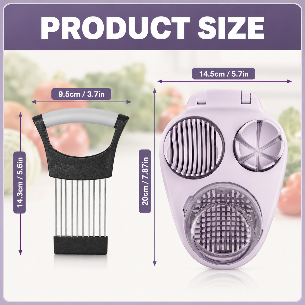 Egg Slicer and Stainless Steel Onion Holder,3 Slice Modes Egg Cutter, Onion Holder for Slicing,Egg Slicer and Onion Holder for Onions,Tomatoes,Avocados,Eggs and Other Vegetables,KItchen Utensils