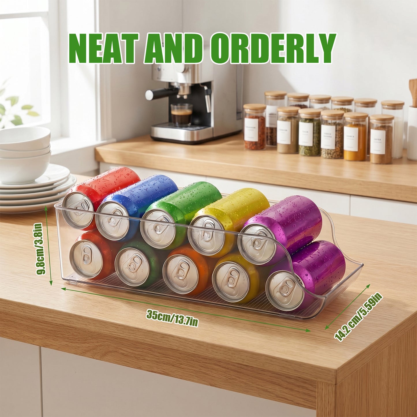 2-Pack Clear Soda Can Organizer, Plastic Beverage Dispenser Rack for Kitchen Cabinets, Drink Holder Bins for Refrigerator Organizers and Storage
