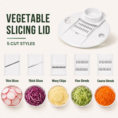 Large Salad Spinner and Slicer, 5.3 Qt 3-in-1 Vegetable Fruit Wash Bowl, Lettuce Washer with 5-Blade Slicer & Egg Yolk Strainer for Fast Salad Prep (White)