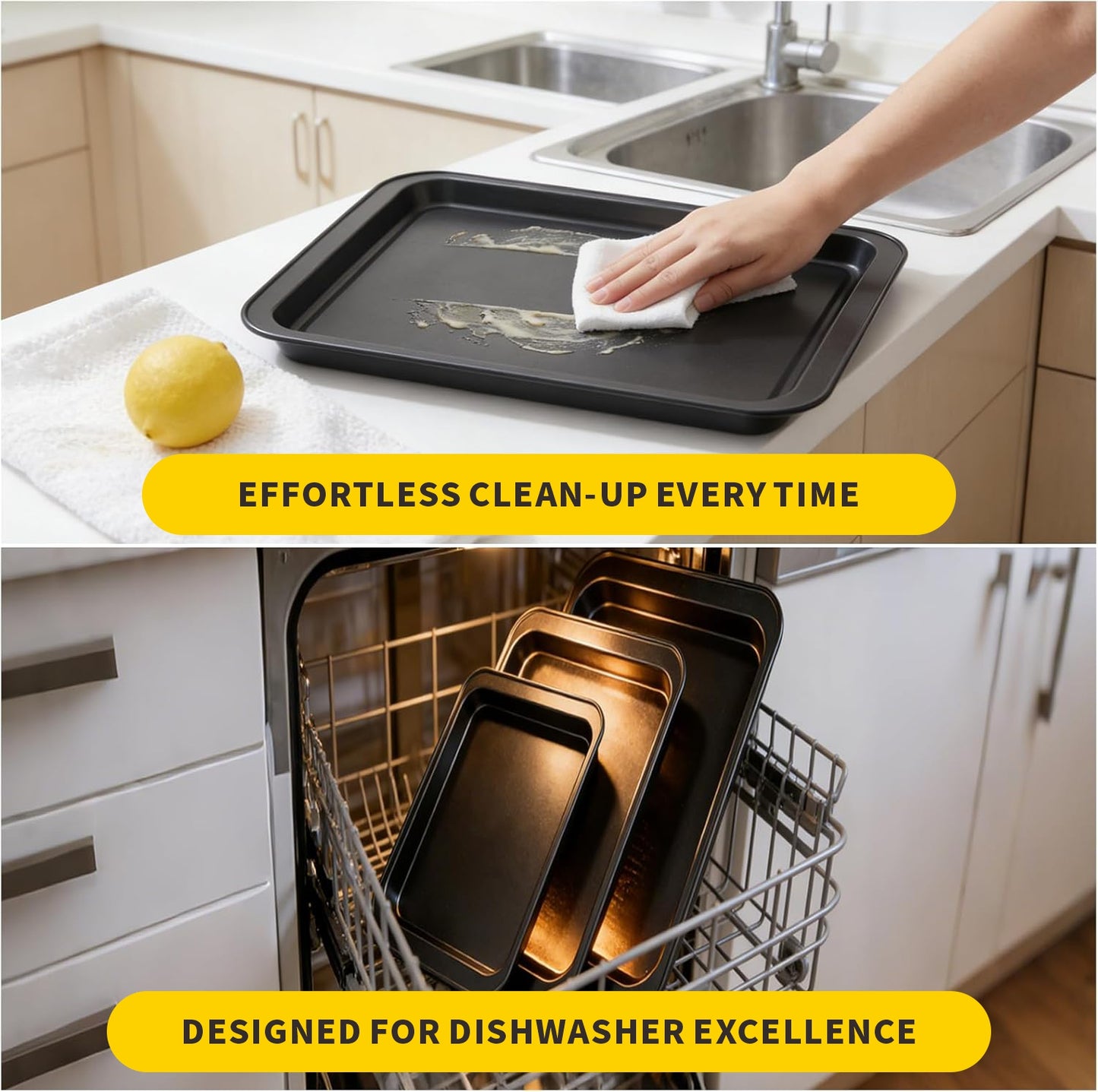 Baking Sheet Pan Set, Nonstick Stackable Multi-Depth Oven Bakeware, Black Rectangle Baking Pans, Rust & Warp Proof, Easy Clean (3-Piece)